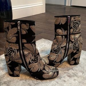 Steve Madden Black and Gold Floral Ankle Boots